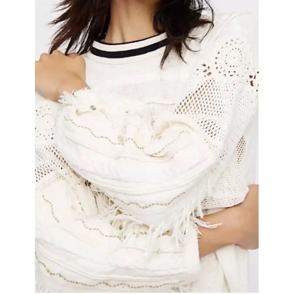 NWT‎ FREE PEOPLE Marakesh Embellished Sleeves Top Sz S $128 MSRP Ivory